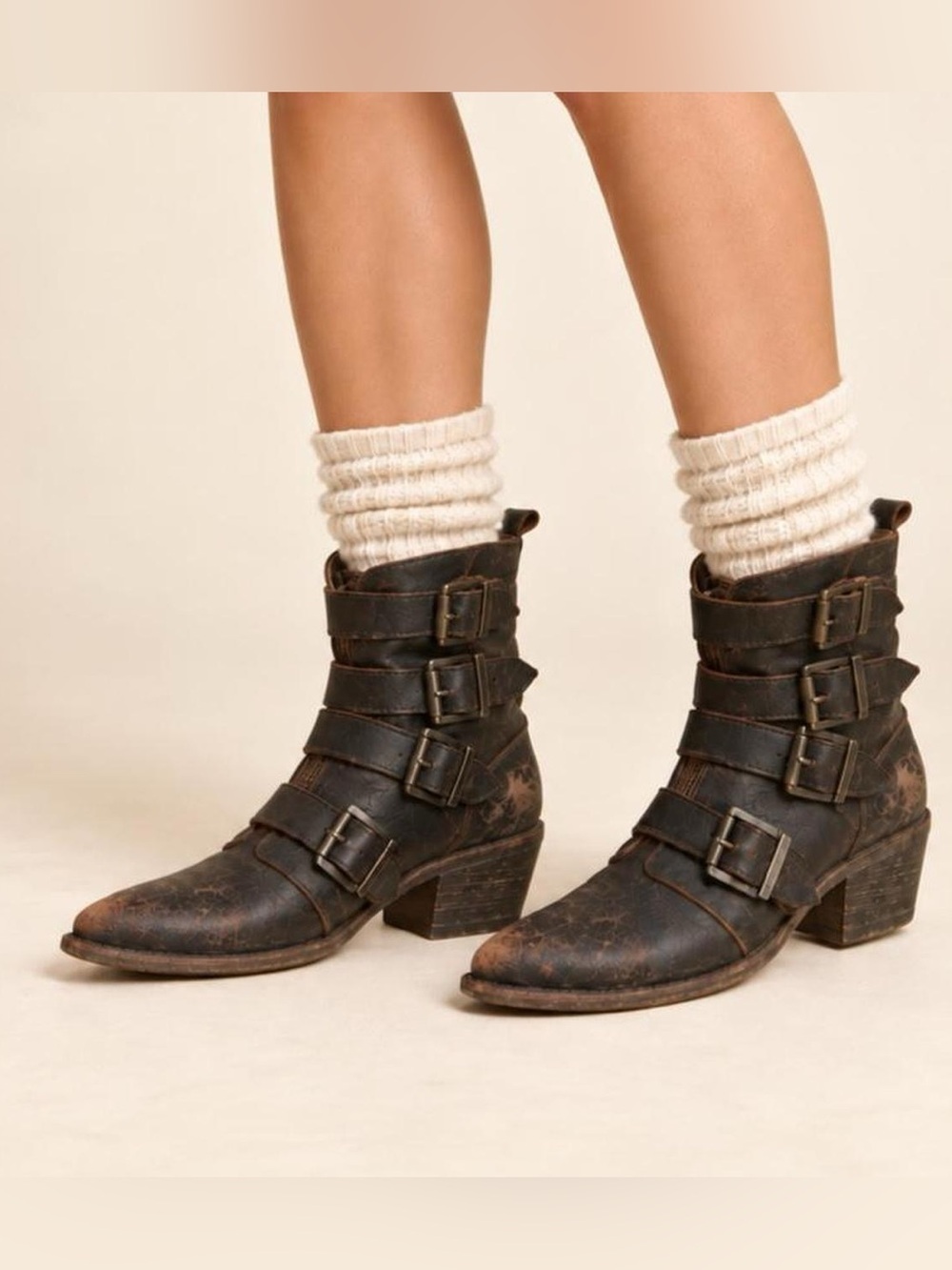 Freebird by Steve Madden Women's Distressed Buckle Ankle Boots